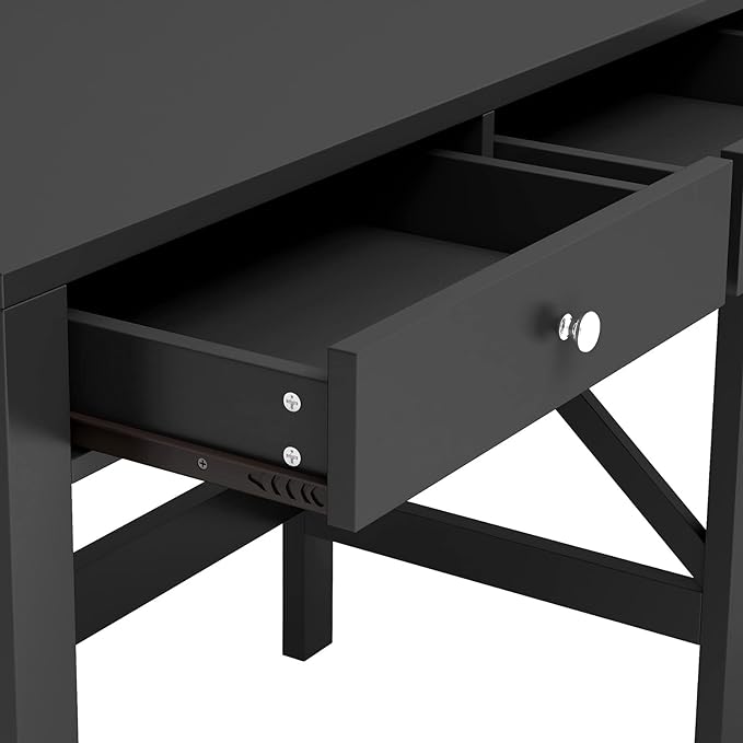 ChooChoo Home Office Desk Writing Computer Table Modern Design Black Desk with Drawers, Makeup Vanity Table - LeafyLoom