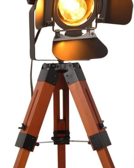 Decoluce Industrial Tripod Floor Table Lamp Vintage Wood Cinema Searchlight Standing Lighting Fixtures Nautical Spotlight Decorations-Not Include E26 Bulbs (Cinema) - LeafyLoom