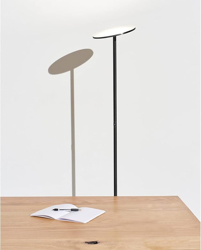 Brightech Sky LED Torchiere Super Bright Floor Lamp - Contemporary, High Lumen Light for Living Rooms & Offices - Dimmable, Indoor Pole Uplight for Bedroom Reading - Black - LeafyLoom