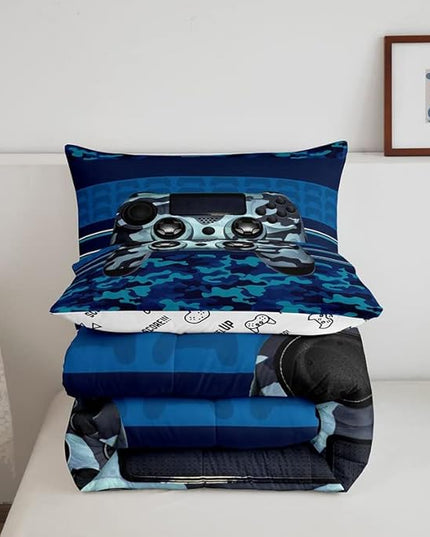Feelyou Gamer Comforter Set Camouflage Gaming Video Game Bedding Set for Kids Boys Children Blue Camo Gamer Console Comforter Soft Gamepad Decor Quilt Set Twin Size - LeafyLoom