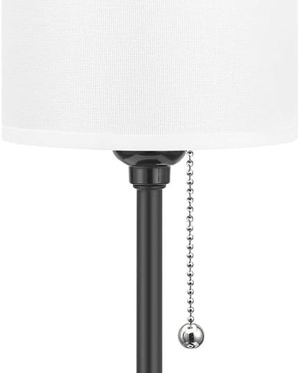 Small Bedroom Lamps with USB C and A Ports 3 Color Temperatures - 2700K 3500K 5000K Pull Chain White Nightstand Bedside Table Lamps with AC Outlet, Metal Base for Kids Reading - LeafyLoom