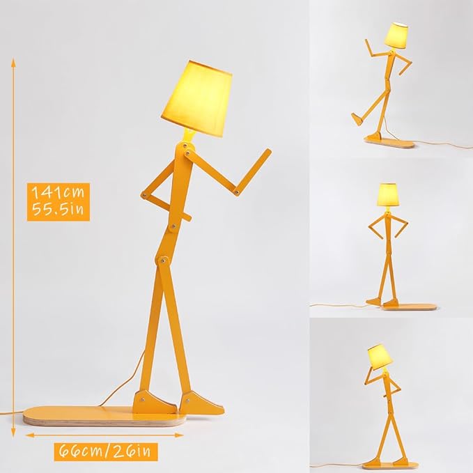 Cool Mini Wood Floor Lamp for Living Room Bedroom Farmhouse - Corner Decorative Reading Standing Light Creative Swing Arm Arc Design Gift for Kids Room (Egg Yellow) - LeafyLoom