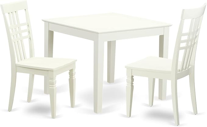 East West Furniture Oxford 3 Piece Set Contains a Square Dinner Table and 2 Kitchen Dining Chairs, 36x36 Inch, Linen White - LeafyLoom