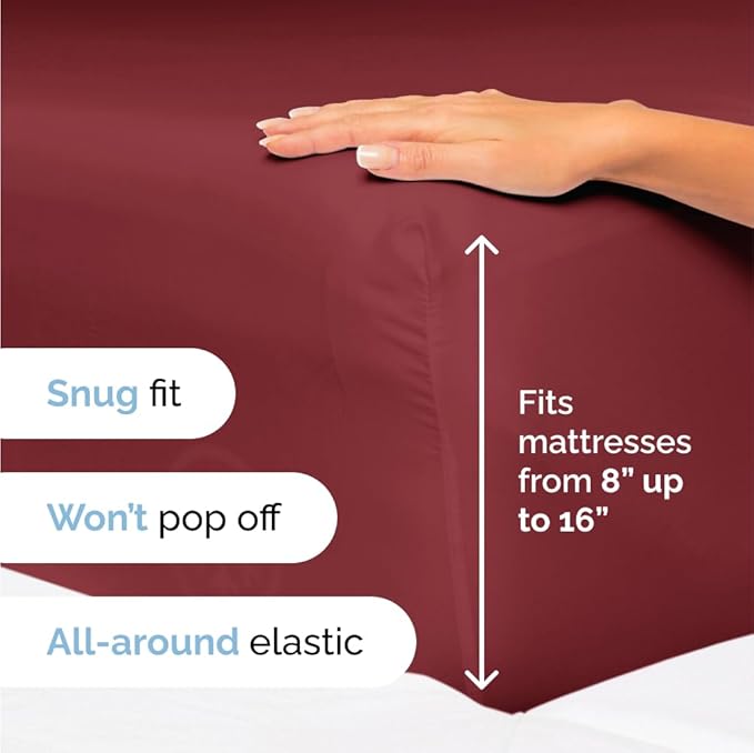 King Size 4 Piece Sheet Set - Comfy Breathable & Cooling Sheets - Hotel Luxury Bed Sheets for Women & Men - Deep Pockets, Easy-Fit, Extra Soft & Wrinkle Free Sheets - Burgundy Oeko-Tex Bed Sheet Set - LeafyLoom