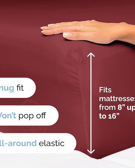 Cal King Size 4 Piece Sheet Set - Comfy Breathable & Cooling Sheets - Hotel Luxury Bed Sheets for Women & Men - Deep Pockets, Easy-Fit, Soft & Wrinkle Free Sheets - Burgundy Oeko-Tex Bed Sheet Set - LeafyLoom