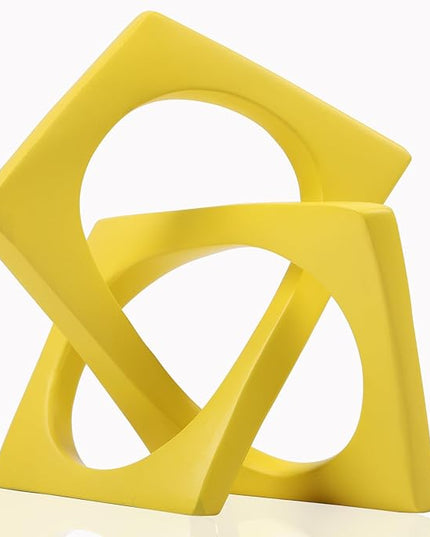 DOVDOV Geometric cube knot decorations, abstract geometric statue, yellow home decor accents for room office shelf coffee table entryway desktop small ornaments. - LeafyLoom