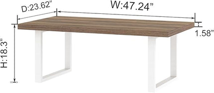 IBF Farmhouse Living Room Table, Modern Minimalist Wood Coffee Table, Simple Industrial Rectangle Center Table, Wood and Metal Tea Coffee Table for Home Bedroom Office, White and Rustic Oak, 47 Inch - LeafyLoom