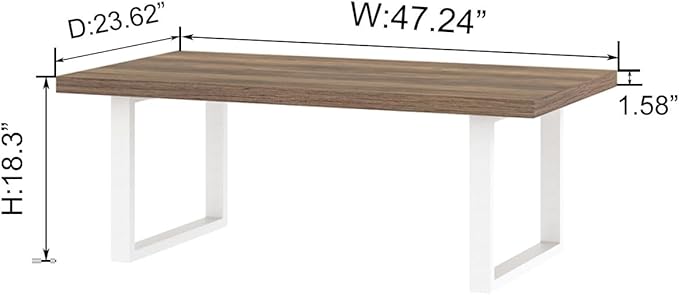 IBF Farmhouse Living Room Table, Modern Minimalist Wood Coffee Table, Simple Industrial Rectangle Center Table, Wood and Metal Tea Coffee Table for Home Bedroom Office, White and Rustic Oak, 47 Inch - LeafyLoom