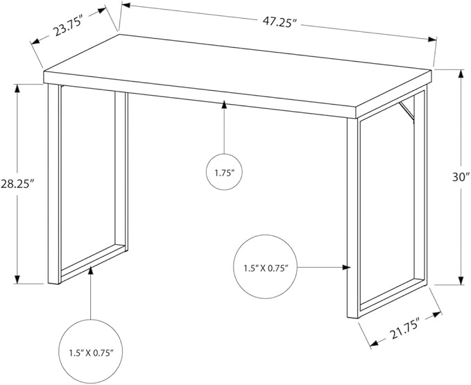 Monarch Specialties 7155 Computer Desk, Home Office, Laptop, 48" L, Work, Metal, Laminate, Brown, Grey, Contemporary, Modern Desk-48 L Dark Taupe Silver, 47.25" L x 23.75" W x 30" H - LeafyLoom