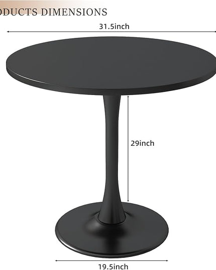 31.5 inch Black Round Table Modern Dining Table Tulip Round Kitchen Table Mid Century Coffee Table for Living Room - LeafyLoom