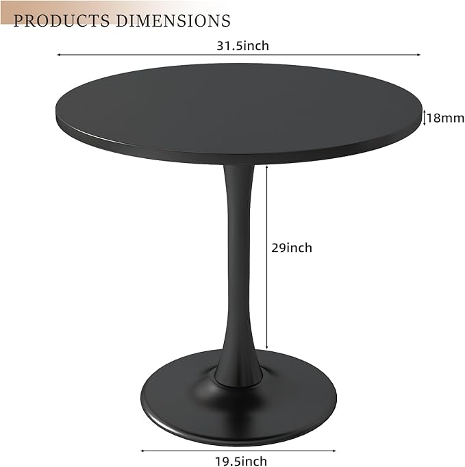 31.5 inch Black Round Table Modern Dining Table Tulip Round Kitchen Table Mid Century Coffee Table for Living Room - LeafyLoom