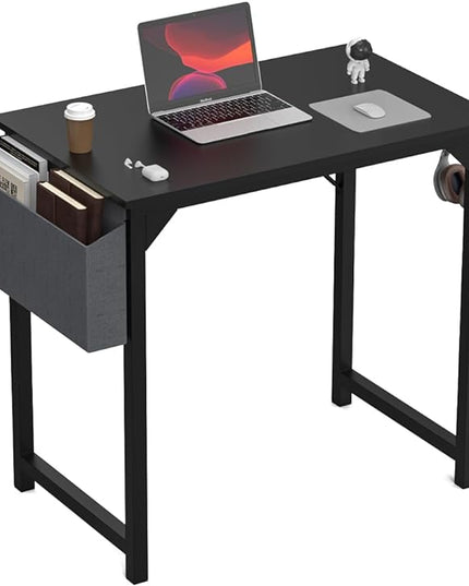 DUMOS 32 Inch Office Small Computer Desk Modern Simple Style Writing Study Work Table for Home Bedroom - Black - LeafyLoom
