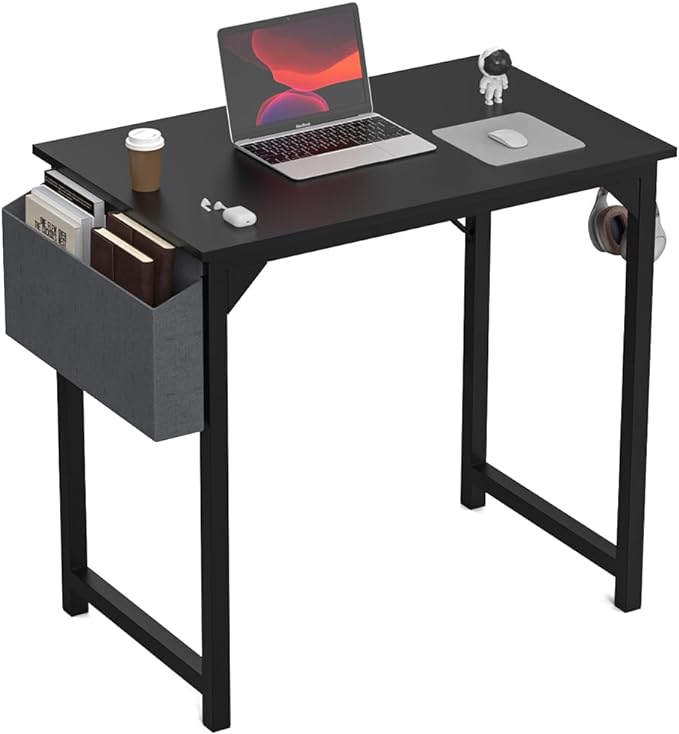 DUMOS 32 Inch Office Small Computer Desk Modern Simple Style Writing Study Work Table for Home Bedroom - Black - LeafyLoom