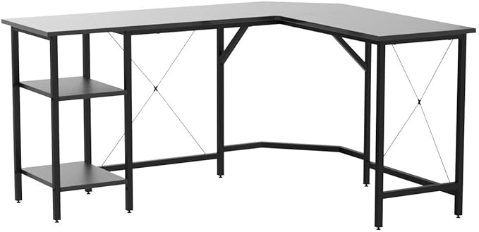 CubiCubi L Shaped Desk, 59.1 Inch Reversible Corner Desk with Storage Shelves, Home Office Desk for Writing Gaming Study, Black - LeafyLoom