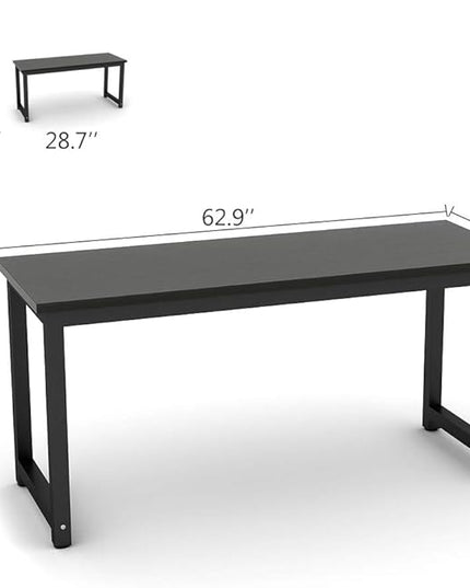 Tribesigns Modern Computer Desk, 63 inch Large Office Desk Computer Table Study Writing Desk Workstation for Home Office, Black Metal Frame - LeafyLoom