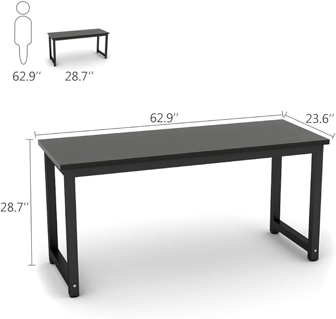 Tribesigns Modern Computer Desk, 63 inch Large Office Desk Computer Table Study Writing Desk Workstation for Home Office, Black Metal Frame - LeafyLoom