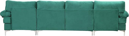 Modern Large Velvet Fabric U-Shape Sectional Sofa, Double Extra Wide Chaise Lounge Couch, Green - LeafyLoom