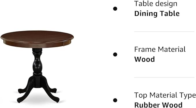 East West Furniture Dining Table, 36x36 Inch, AMT-MBL-TP - LeafyLoom