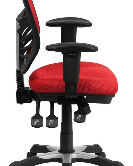 Flash Furniture Nicholas Mid-Back Red Mesh Multifunction Executive Swivel Ergonomic Office Chair with Adjustable Arms - LeafyLoom