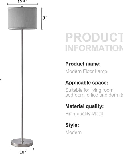 Oneach 61" Farmhouse Industrial Floor Lamp for Living Room Standing Floor Lamp Rustic Floor Lamps for Living Room Bedroom Tall Lamps with Foot Switch for Bedroom with Grey Linen Lamp Shade - LeafyLoom