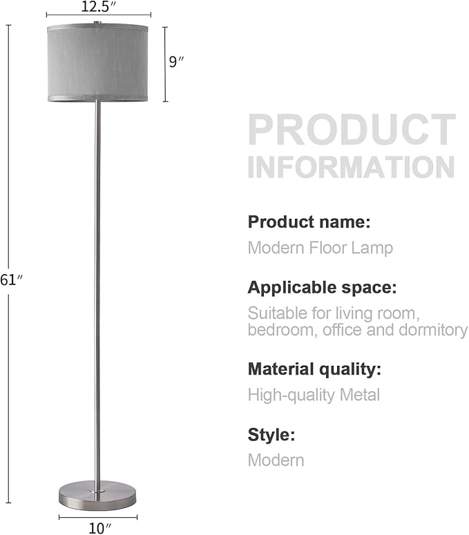 Oneach 61" Farmhouse Industrial Floor Lamp for Living Room Standing Floor Lamp Rustic Floor Lamps for Living Room Bedroom Tall Lamps with Foot Switch for Bedroom with Grey Linen Lamp Shade - LeafyLoom