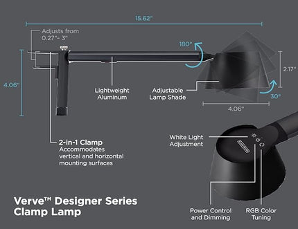 BLACK+DECKER Verve Designer LED Clamp Light, Fits Shelves, Cubicles & Headboards, True White LED + 16M RGB Colors - LeafyLoom
