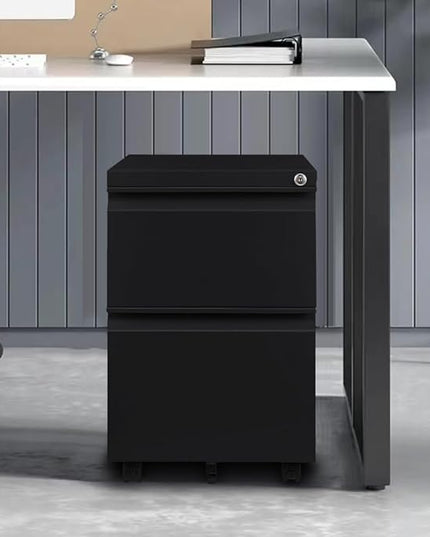 Panana 2-Drawer Mobile File Cabinet with Lock, Commercial Vertical Cabinet, Rolling Filing Cabinet for Letter/A4 Size (Black) - LeafyLoom