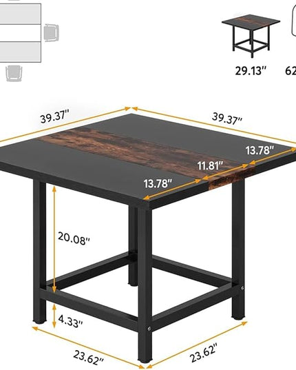 39.4"x 39.4"x29.5 “ inches Rustic Wooden Square Dining Kitchen Table for Small Space - LeafyLoom