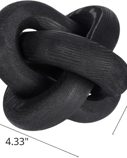 Wood Knot Decor -Coffee Table Decor Shelf Decor Table Books Hand Carved Home Decoration Boho Country Rustic Modern Shabby Chic Style Decor 3 Link Wooden Knot Chain Link Decor (Black) - LeafyLoom