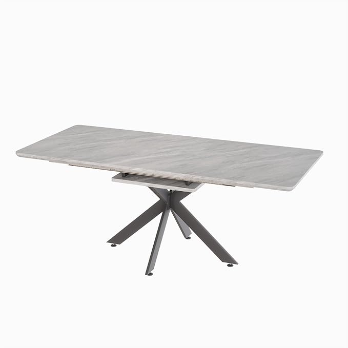 NicBex 62.4Inch Rectangular Extendable Dining Table,Mid-Century Modern Kitchen Table with Black Metal X-Shape Legs for 6 to 8,Large Dining Room Table for Kitchen,Meeting Room and Living Room,Grey - LeafyLoom