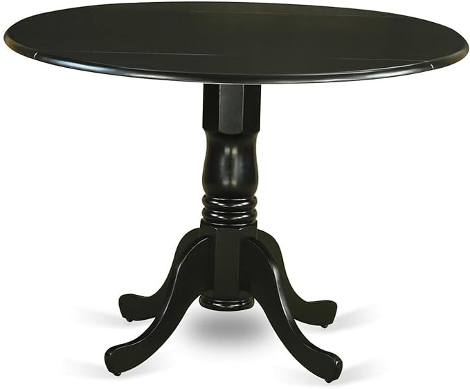 East West Furniture DLBR5-BLK-17 Dublin 5 Piece Kitchen Set Includes a Round Dining Room Table with Dropleaf and 4 Light Sable Linen Fabric Parsons Chairs, 42x42 Inch, Black - LeafyLoom