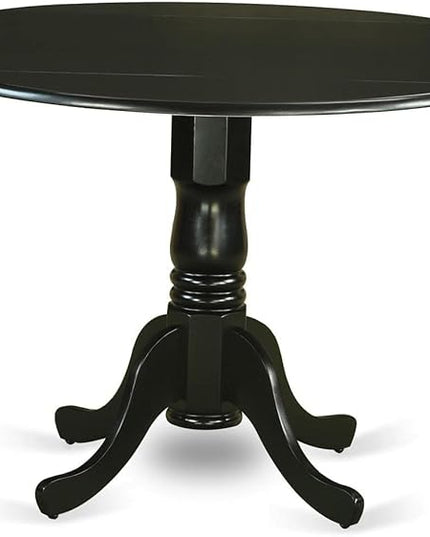 East West Furniture DLBR3-BLK-17 3 Piece Dining Room Furniture Set Contains a Round Dining Table with Dropleaf and 2 Light Sable Linen Fabric Upholstered Chairs, 42x42 Inch, Black - LeafyLoom