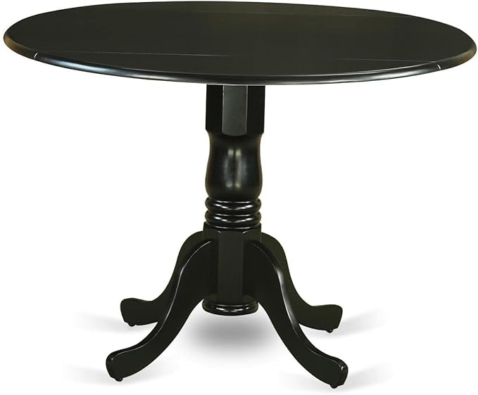 East West Furniture DLGA3-BLK-24 3 Piece Kitchen Table & Chairs Set Contains a Round Dining Room Table with Dropleaf and 2 Black Linen Fabric Parsons Dining Chairs, 42x42 Inch, Black - LeafyLoom