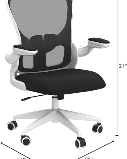 FelixKing Office Desk Chairs, Ergonomic PC Desk Chair with Wheels, Adjustable Lumbar Support and Height, Swivel Computer Chair with Flip-up Armrests, Ergo Mesh Backrest for Working (White) - LeafyLoom