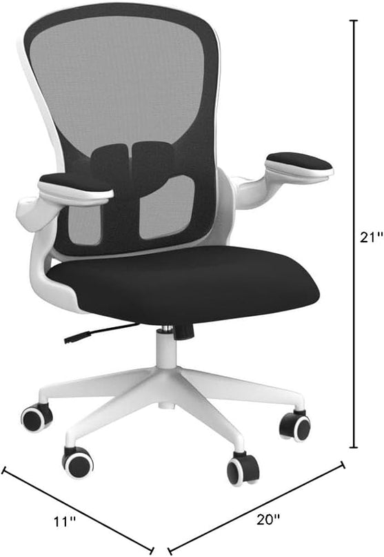 FelixKing Office Desk Chairs, Ergonomic PC Desk Chair with Wheels, Adjustable Lumbar Support and Height, Swivel Computer Chair with Flip-up Armrests, Ergo Mesh Backrest for Working (White) - LeafyLoom