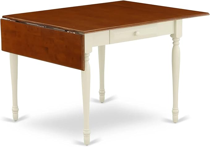 East West Furniture Monza Modern Kitchen Rectangle Dining Table Top with Dropleaf & Stylish Legs, 36x54 Inch, Buttermilk & Cherry - LeafyLoom