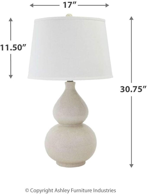 Signature Design by Ashley Saffi 31" Ceramic Table Lamp with Double Gourd Base, Cream - LeafyLoom