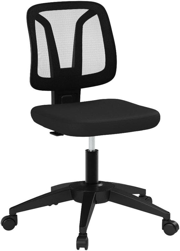 Armless Mesh Office Chair Ergonomic Swivel Black Small Computer Desk Chair No Arms with Lumbar Support Height Adjustable Task Chair for Adults and Kids - LeafyLoom
