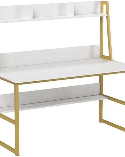 Tribesigns Computer Desk with Hutch, 47 inches Home Office Desk with Space Saving Design with Bookshelf for Small Spaces (White &gold, 47) - LeafyLoom