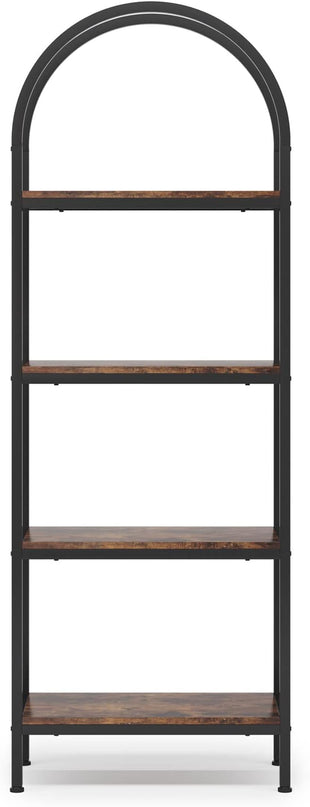 4-tier Arched Bookshelf, Tall Open Bookcase Storage Shelves, Wood Metal Freestanding Display Rack Tall Shelving Unit for Home Office, Bedroom, Living Room, Rustic Brown - LeafyLoom