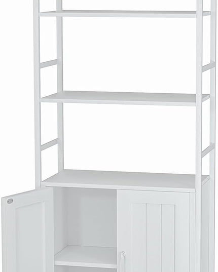 White Bookshelf with Doors,70" Tall Bookcase with Storage Cabinet,6 Tier Book Shelf for Living Room/Bedroom/Home Office/Kitchen,70"(H)*26"(L)*11.8"(W) - LeafyLoom