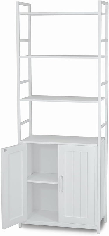 White Bookshelf with Doors,70" Tall Bookcase with Storage Cabinet,6 Tier Book Shelf for Living Room/Bedroom/Home Office/Kitchen,70"(H)*26"(L)*11.8"(W) - LeafyLoom