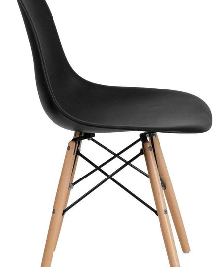 Flash Furniture Elon Series Plastic Modern Dining Chair with Wooden Legs, Mid-Century Side Chair for Dining Rooms and Offices, Black - LeafyLoom