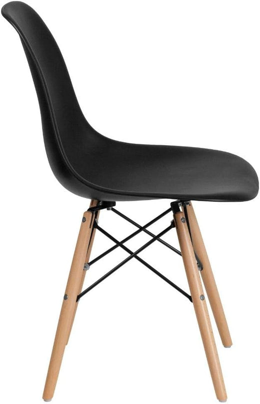 Flash Furniture Elon Series Plastic Modern Dining Chair with Wooden Legs, Mid-Century Side Chair for Dining Rooms and Offices, Black - LeafyLoom