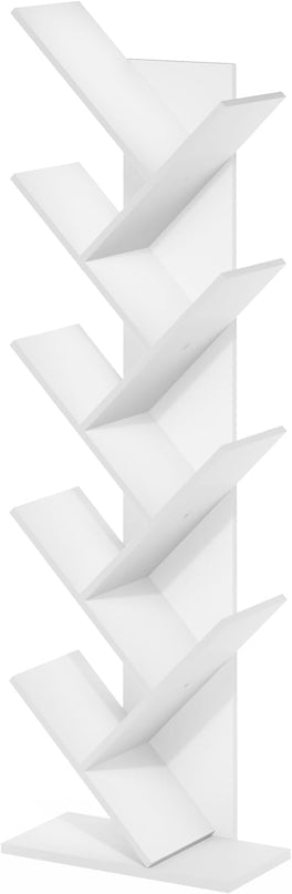 Furinno Tree Bookshelf 9-Tier Floor Standing Tree Bookcase, White - LeafyLoom