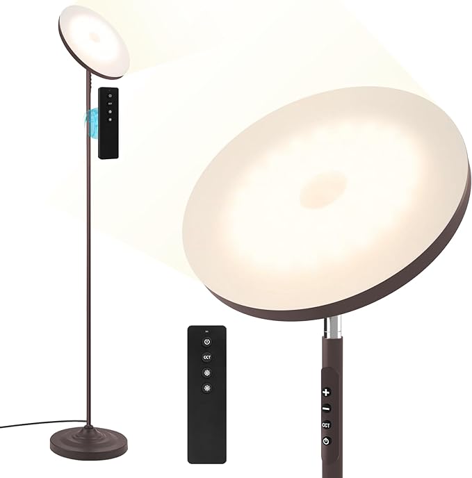 Floor Lamp, 36W/3600LM Super Bright Floor Lamp with Remote Control, Stepless Adjust Color Temperatures & Brightness, Torchiere Standing Lamp for Living Room Bedroom Office - LeafyLoom