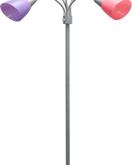Simple Designs LF2006-SLM 67" Contemporary Multi Head Medusa 5 Light Adjustable Gooseneck Silver Floor Lamp with Fun Light Multicolored Shades for Kids Bedroom Playroom Living Room Office - LeafyLoom