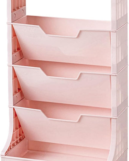 5-Tier Bookshelf, Book Storage Organization with Wheels Mobile Rolling Book Cart for Study in Bedroom School Office, Pink - LeafyLoom