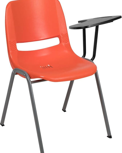 Flash Furniture Orange Ergonomic Shell Chair with Left Handed Flip-Up Tablet Arm - LeafyLoom