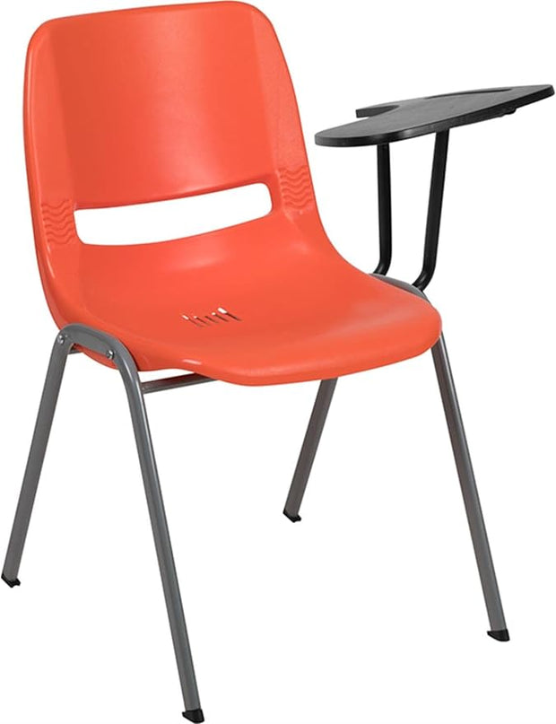 Flash Furniture Orange Ergonomic Shell Chair with Left Handed Flip-Up Tablet Arm - LeafyLoom
